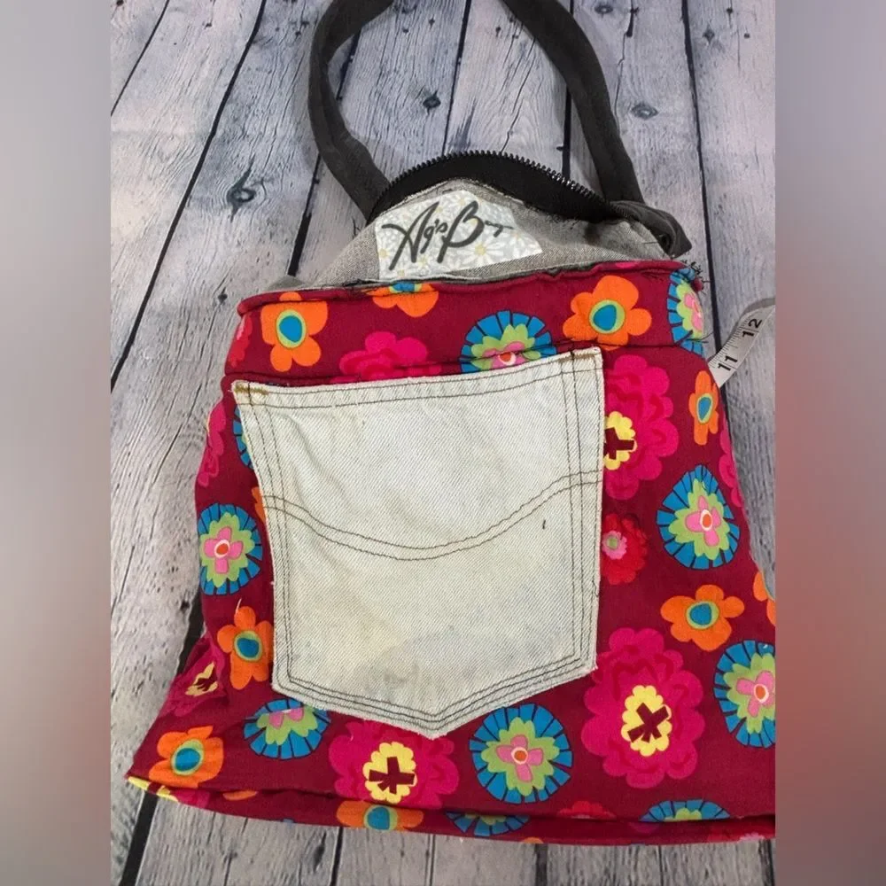 Handcrafted Black Denim Slouchy Hobo Embroidery Trim Upcycled Jean Bag Purse